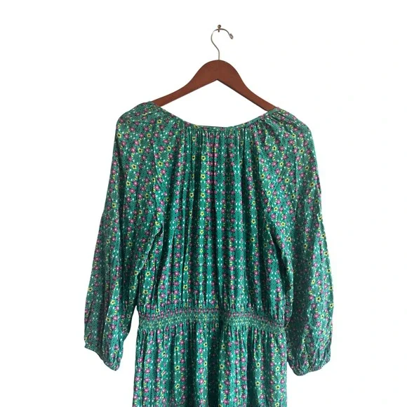 Matilda Jane Green Floral Smocked Waist Tiered Midi Dress Womens Size Large - Picture 5 of 6